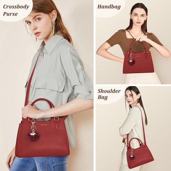 Women Red PU leather Top-Handle Waterproof Anti Theft Leather Purse Handbag - Picture 5 of 7